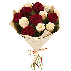 Фото товара 11 червоно-кремових троянд