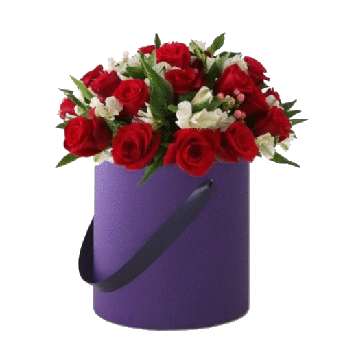 Фото товара 21 червона троянда з декором в коробці