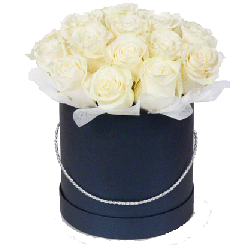 Фото товара 21 біла троянда в капелюшній коробці