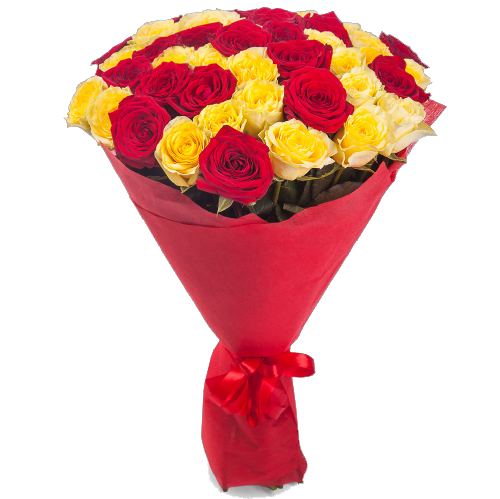 Фото товара 33 червоно-жовті троянди