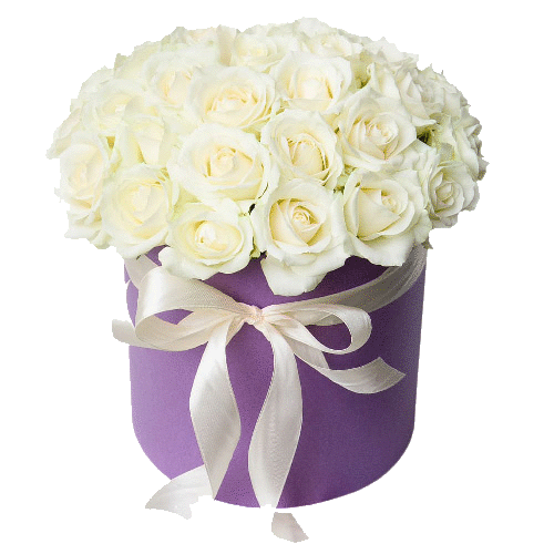 Фото товара 33 білі троянди в капелюшній коробці
