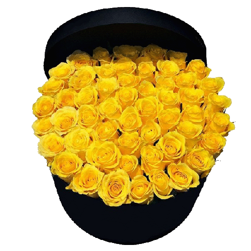 Фото товара 51 жовта троянда в капелюшній коробці