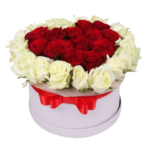 Фото товара 51 троянда у формі серця в коробці