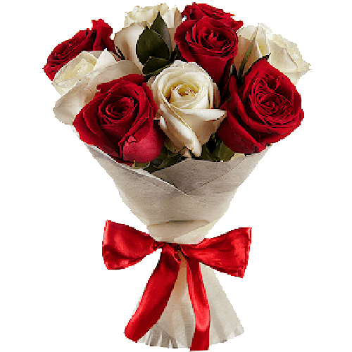 Фото товара 9 червоно-білих троянд