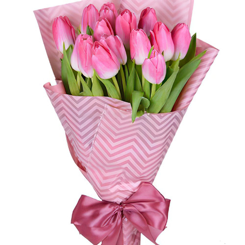 Фото товара 25 рожевих тюльпанів